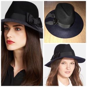 Kate Spade Wide Brim Fedora - NWT - Navy Blue w Black Bow